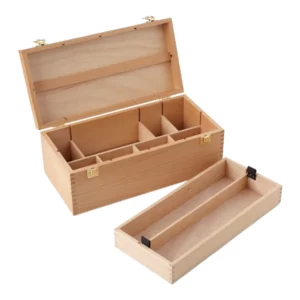 Prime Art Deep Wooden Art Box with Removable Tray Open