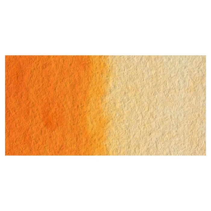 cadmium-orange-hue-winsor-and-newton-cotman-watercolour-8ml-tube-02 A rectangular colour swatch of Cadmium Orange Hue Winsor and Newton Cotman Watercolour Paint is shown across the center of the frame. The colour swatch shows the tube colour in three gradients from left to right. On a white background.