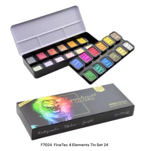 Lion FineTec Pearlescent 4 Elements Watercolour Set Open Tin with box