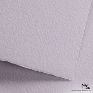 A close up of a corner of a sheet of Pale Grey Fabriano Cromia Paper can be seen filling the frame. You can see a slight texture in the paper. The image is cut off by the frame.