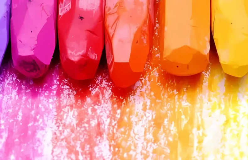 oil-pastels-elevate-your-art-game. the image is a close up of a rainbow order of oil pastels theat have been coloured with the same colour of each pastel underneath them to make a rainbow. they are at the top of the image.
