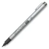 A single Brush Copic SP Refillable Multiliner is shown diagonally across the center of the frame. The liners lid is off the nib and placed at the back of the liner, so you can see the size of the nib. The liner has a metallic silver barrel with the Copic Logo and nib size printed on the barrel. On a white background.